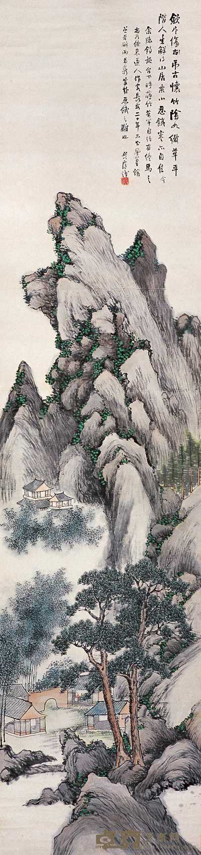 林纾 松岩楼阁 立轴 246×61cm